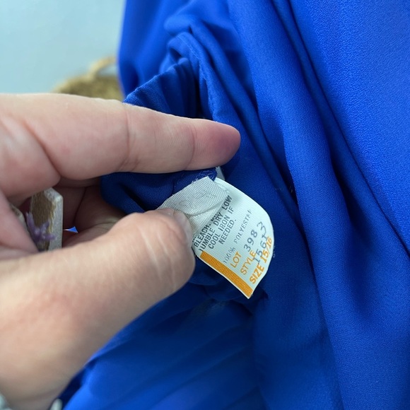 Vintage Sheer Blue Two Piece Pleated Chiffon Collar top Skirt Set - Picture 8 of 12